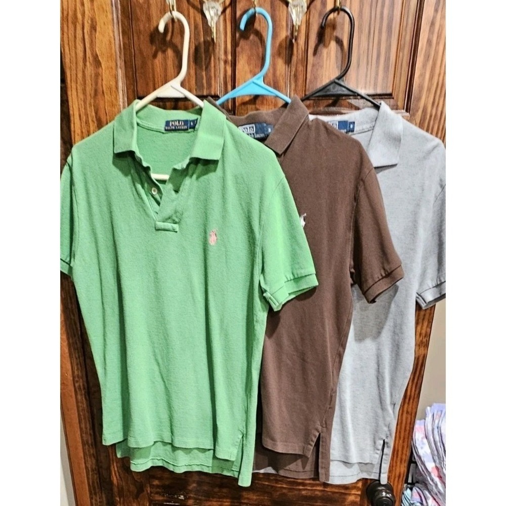 Ralph Lauren Lot Of 3 Polo Shirts Men Size Small 3 Piece Set Green Brown Grey